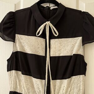 Alice + Olivia black and cream pleated dress sz 10
